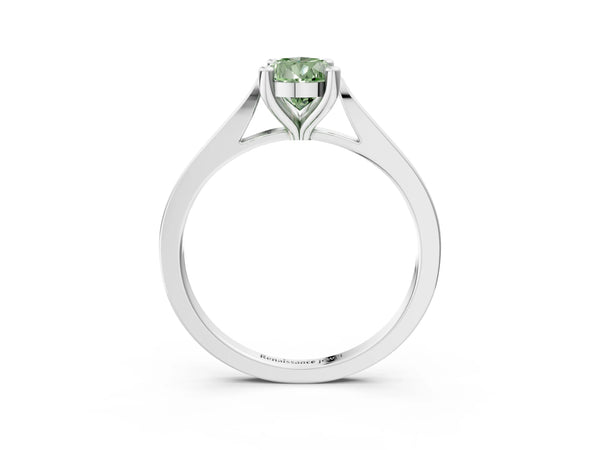 Platinum Fancy Green Pear  Solitaire Diamond Ring with Four-Prong Setting and Tapered Band