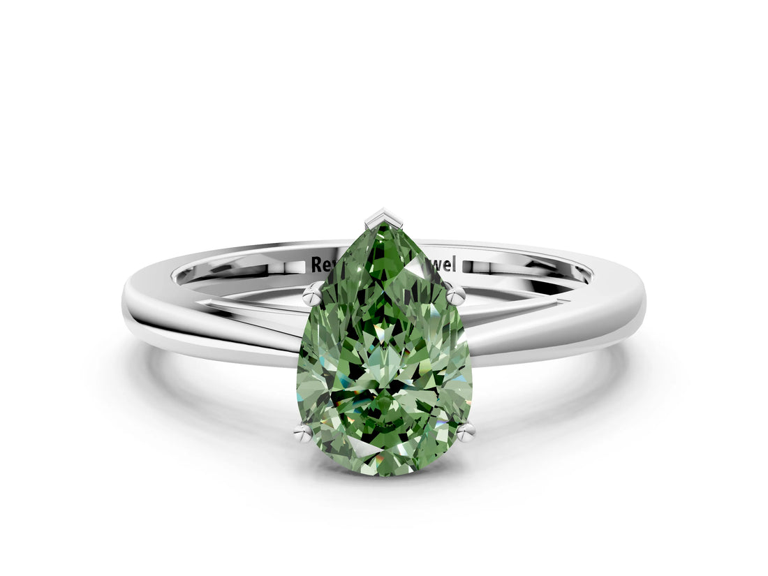 Platinum Fancy Green Pear  Solitaire Diamond Ring with Split Shank and Four-Prong Setting_12