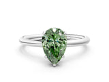Platinum Fancy Green Pear  Solitaire Diamond Ring with a Classic Band and Four-Prong Setting