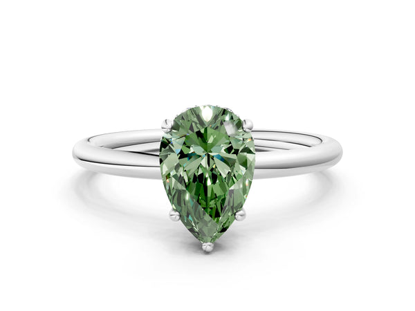 Platinum Pear-Shaped Hidden Halo Solitaire Engagement Ring Setting for Fancy Green Center with Plain Band
