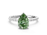 Platinum Fancy Green Pear  Solitaire Twist Band Ring with Four-Prong Setting