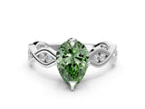 Platinum Fancy Green Pear  Solitaire Twist Band with Leaf Prong Setting 1
