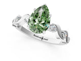 Platinum Fancy Green Pear  Solitaire Twisted Band with Prong Setting 1