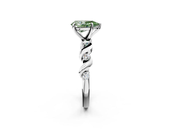 Platinum Fancy Green Pear  Solitaire Twisted Band with Prong Setting