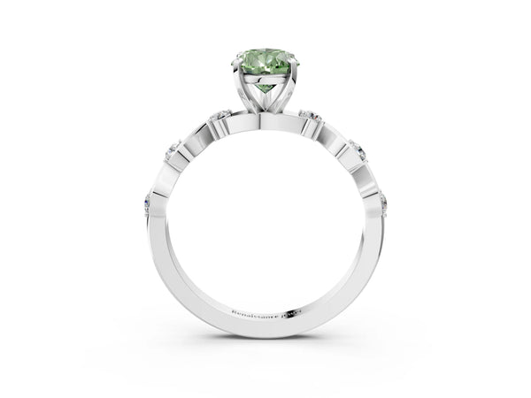 Platinum Fancy Green Pear  Solitaire Twisted Band with Prong Setting
