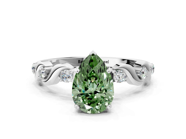 Platinum Fancy Green Pear  Solitaire Twisted Band with Prong Setting