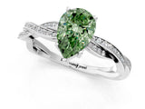 Platinum Fancy Green Pear  Solitaire Twisted Pave Diamond Ring with Four-Prong Setting_1