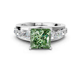 Platinum Fancy Green Princess  Brilliant Solitaire with Side Stones on a Pave Band and Four-Prong Setting_12