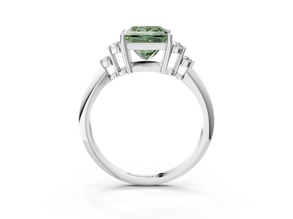Platinum Princess Cut Cluster Accent Engagement Ring Setting for Fancy Green Center