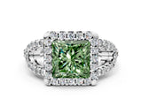 Platinum Fancy Green Princess Cut Cut Diamond Halo Engagement Ring with Open Split Pavé Band_6
