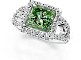 Platinum Fancy Green Princess Cut Cut Diamond Halo Engagement Ring with Open Split Pavé Band_7
