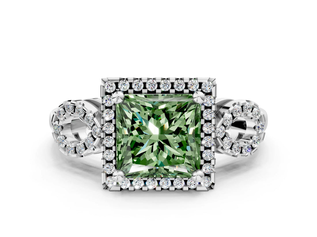Platinum Fancy Green Princess Cut Cut Halo Diamond Infinity Band with Four-Prong Setting_12