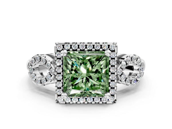 Platinum Princess Cut Pave Infinity Halo Engagement Ring Setting for Fancy Green Center