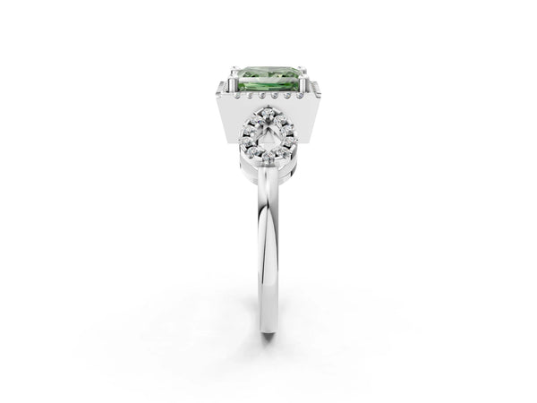 Platinum Princess Cut Pave Infinity Halo Engagement Ring Setting for Fancy Green Center
