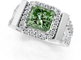 Platinum Fancy Green Princess Cut Cut Halo Split Shank Prong Set Ring_7