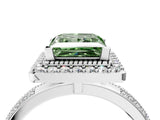 Platinum Fancy Green Princess Cut Diamond Double Halo Ring with Split Shank and Four-Prong Setting_10