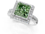 Platinum Fancy Green Princess Cut Diamond Double Halo Ring with Split Shank and Four-Prong Setting_7