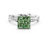 Platinum Fancy Green Princess Cut Diamond Engagement Ring with Side Stone Accents and Four-Prong Setting_12