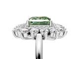 Platinum Fancy Green Princess Cut Diamond Floral Double Halo Engagement Ring with Prong Setting_149