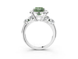 Platinum Fancy Green Princess  Cut Diamond Floral Halo Engagement Ring with Shared Prong Setting 4