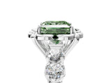 Platinum Fancy Green Princess  Cut Diamond Floral Halo Engagement Ring with Shared Prong Setting