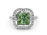 Platinum Fancy Green Princess Cut Diamond Floral Halo Split Shank Prong Setting Ring_6