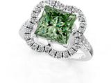 Platinum Fancy Green Princess Cut Diamond Floral Halo Split Shank Prong Setting Ring_7