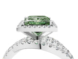 Platinum Fancy Green Princess Cut Diamond Halo Ring with Round Split Shank and Prong Setting_4