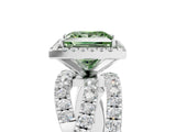 Platinum Fancy Green Princess Cut Diamond Halo Ring with Round Split Shank and Prong Setting_5