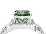 Platinum Fancy Green Princess Cut Diamond Halo Ring with Split Shank and Bezel Accents and Four-Prong Setting_10