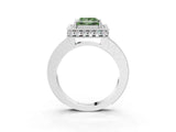 Platinum Fancy Green Princess Cut Diamond Milgrain Halo Engagement Ring with Round Pavé Band and Prong Setting_15