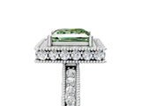 Platinum Fancy Green Princess Cut Diamond Milgrain Halo Engagement Ring with Round Pavé Band and Prong Setting_17