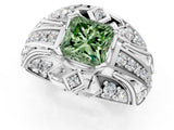 Platinum Fancy Green Princess Cut Diamond Pave Art Deco Split Shank Ring with Four-Prong Setting_7