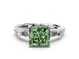 Platinum Fancy Green Princess  Cut Diamond Ring with Baguette Side Stones, Channel Set Band, and Four-Prong Setting_24