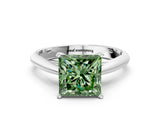 Platinum Fancy Green Princess Cut Diamond Solitaire Engagement Ring with Cathedral Setting and Four-Prong Mount