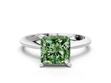 Platinum Fancy Green Princess Cut Diamond Solitaire Engagement Ring with Classic Band and Four-Prong Setting_12