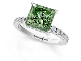 Platinum Fancy Green Princess Cut Diamond Solitaire Ring with Round  Pavé Band and Four-Prong Setting_25