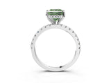 Platinum Fancy Green Princess Cut Diamond Solitaire Ring with Round  Pavé Band and Four-Prong Setting_27