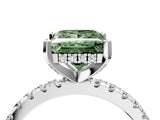 Platinum Fancy Green Princess Cut Diamond Solitaire Ring with Round  Pavé Band and Four-Prong Setting_28