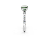 Platinum Fancy Green Princess  Cut Diamond Solitaire with Pave Band and Four-Prong Setting 3