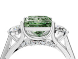 Platinum Fancy Green Princess Cut Diamond Three-Stone Engagement Ring with Prong Setting and Pavé Band_16