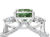 Platinum Fancy Green Princess Cut Diamond Three-Stone Ring with Prong Setting and Pavé Band_16