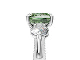 Platinum Fancy Green Princess Cut Diamond Three-Stone Ring with Prong Setting and Pavé Band_17