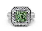 Platinum Fancy Green Princess Cut Halo Diamond Engagement Ring with Pave Split Shank and Four-Prong Setting_36