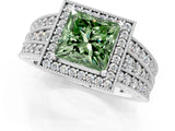 Platinum Fancy Green Princess Cut Halo Diamond Split Shank Ring with Prong Setting_13