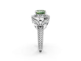 Platinum Fancy Green Princess Cut Halo Milgrain Diamond Engagement Ring with Leaf Band and Four-Prong Setting_14