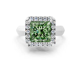 Platinum Fancy Green Princess  Cut Halo Solitaire Engagement Ring with Square Band and Four-Prong Setting_12