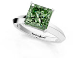 Platinum Fancy Green Princess  Cut Solitaire Engagement Ring with Flat Band and Four-Prong Setting 2