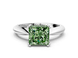 Platinum Fancy Green Princess  Cut Solitaire Engagement Ring with Tapered Band and Four-Prong Setting 1