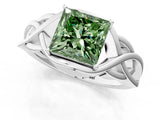 Platinum Fancy Green Princess Cut Solitaire Intertwined Band Prong Setting Ring_7